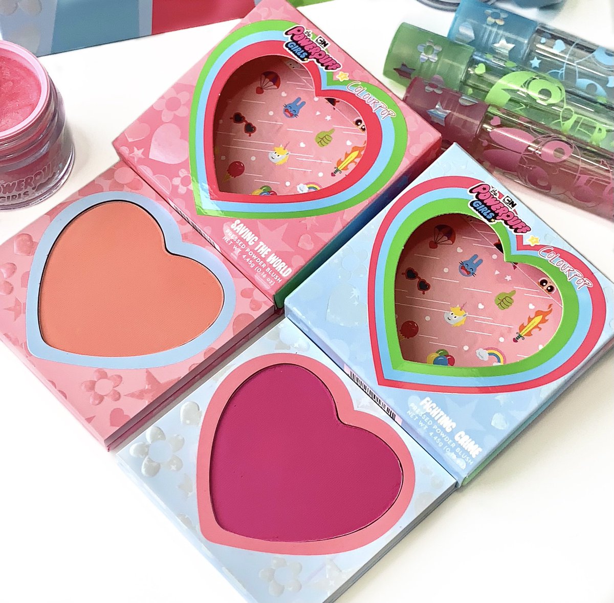 Fighting Crime &amp; Saving The World! Beautiful blushes from the #PowerpuffGirlsxColourPop collection 💖💚💙 <a href="/ColourPopCo/">ColourPop Cosmetics</a> 💙💚💖