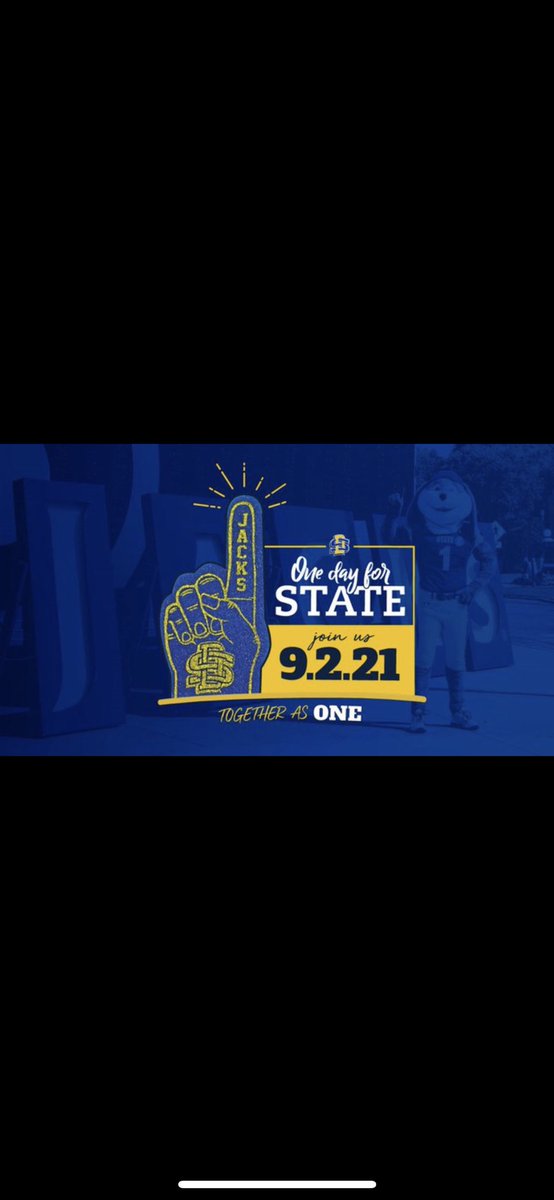 In 1 week Jackrabbits everywhere will come together in honor of ONE DAY FOR STATE! This day has a direct impact on my experience here as a student athlete. Please consider giving on Sept. 2nd, anything Makes A Difference! #GoJacks #OneDayForSTATE Link: spsr.me/uj8L