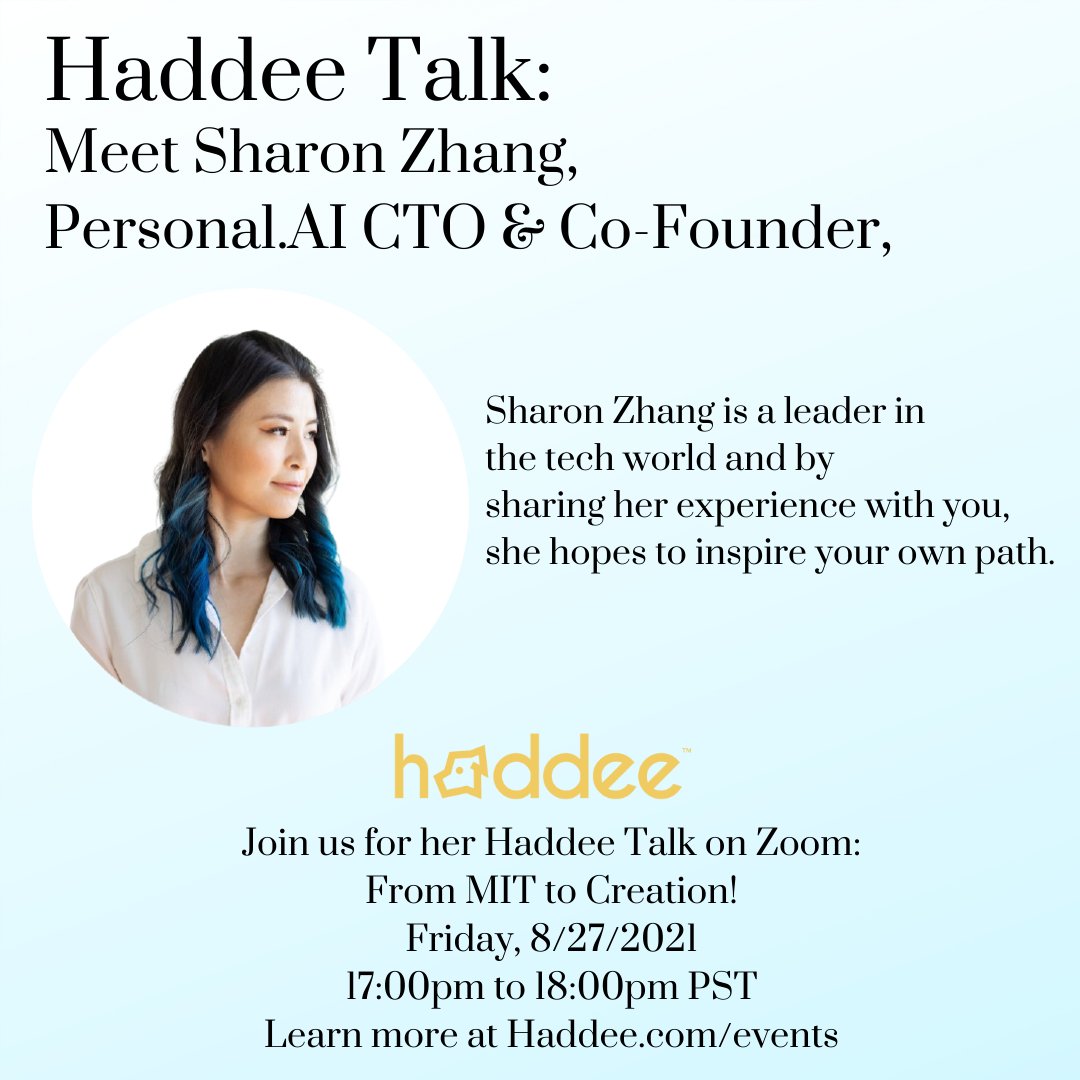 HaddeeC's tweet photo. Haddee is hosting CTO &amp; Co-founder, @sharonzhang_ai. Deeply passionate about humans and the technologies that evolve alongside us, Sharon has spent the past decade building #AI and Natural Language Processing products.
SIGN UP HERE: https://t.co/98Q1TZQH6O
#deeplearning #inspire https://t.co/wI7cDhMGpu