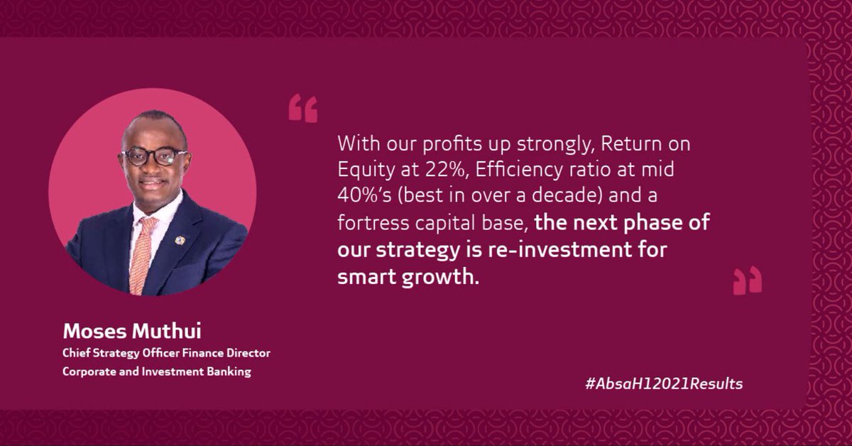 mosesmuthui's tweet photo. Proud of my colleagues @AbsaKenya for delivering quite a solid set of first half results - a strong foundation upon which we can continue to be there for our clients as we navigate the economic fallout of the pandemic https://t.co/qytcV6bPoH
