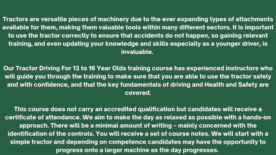 RowdefieldT's tweet image. ***ONLY ONE PLACE LEFT ON THIS ONE***
Our next 13 - 16 Year Olds Tractor Driving Course is coming up on Friday 22nd October (please check your half term dates before booking). For more information please contact us. Only 2 places remaining #teamrowdefield
