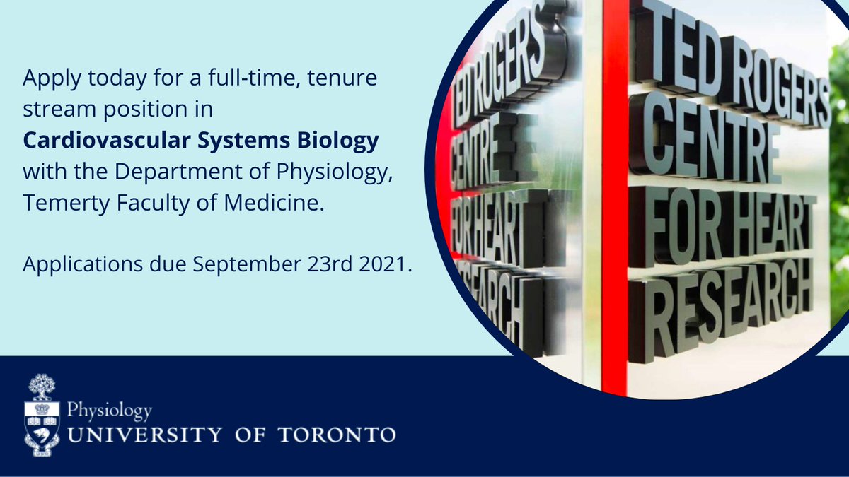 The search continues for a tenure track position in Cardio Systems Biology! Join our cutting-edge lab <a href="/trogersresearch/">Ted Rogers Centre for Heart Research</a>. We encourage BIPOC, disabled, and LGBTQI+ scientists to apply and share with their networks. Deadline Sept 23rd, full details here: bit.ly/3ksOWL5
