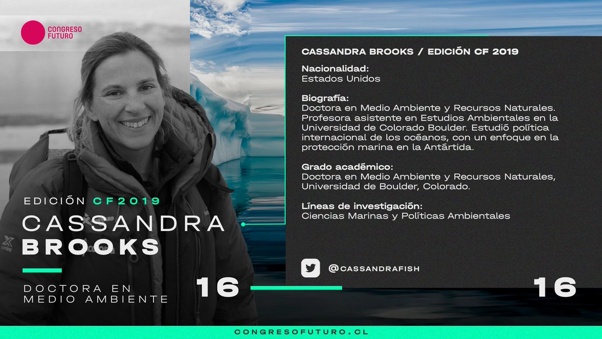 congresofuturo's tweet photo. Hoy comienza la #SemanaMundialDelAgua, y en #CFcards destacamos a @cassandrafish, Doctora en Medio Ambiente y Recursos Naturales. La Antártica contiene el 90% del agua dulce del planeta y el ecosistema marino más sano del #mundo... ¿Qué estamos haciendo para conservarla? 🤔 https://t.co/RPnLFH2Z72