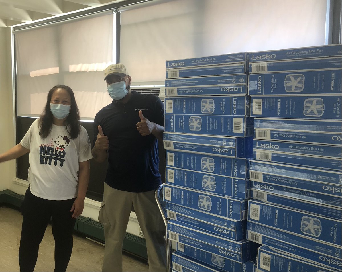 BostonEnviro's tweet photo. Much appreciation for our #ClimateReadyBOS team today. During the heat, they worked with @BHA_Boston to distribute fans to older adults.

While planning to make our infrastructure and communities cool in the future, we want to help #BeatTheHeat today too!

https://t.co/0ZkDC3F0mt https://t.co/a2MQQRjxku