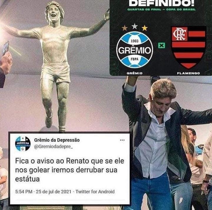 _ofcalex's tweet photo. Já derrubaram a estatua kkkkk
@PaparazzoRN  @gaveadepressiva 
#Flamengo #Renatogaucho https://t.co/S0H6b956E5