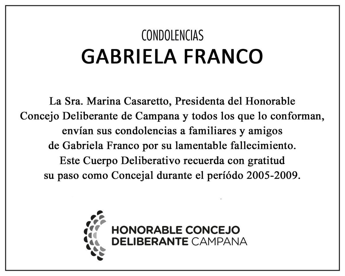 Condolencias a la familia y amigos de Gabriela Franco tras su lamentable fallecimiento.