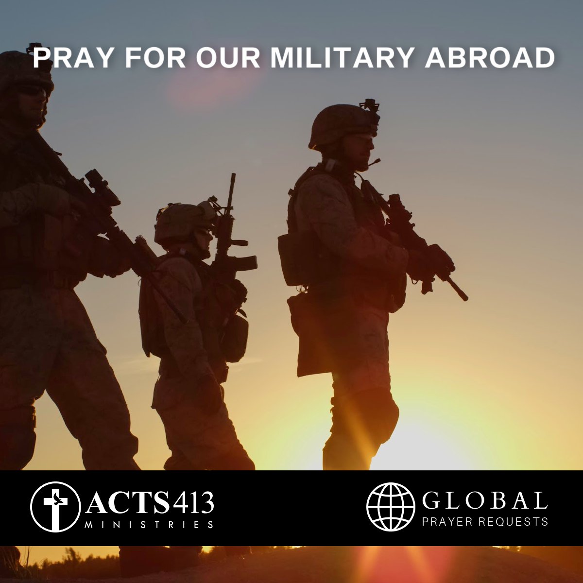 Please pray for our military and against the powers of evil that seek to harm them. 
'When I am afraid, I put my trust in You.  In God, whose word I praise—in God I trust and am not afraid.  What can mere mortals do to me?' Psalm 56:3-4
#GlobalPrayer #Prayforourtroops