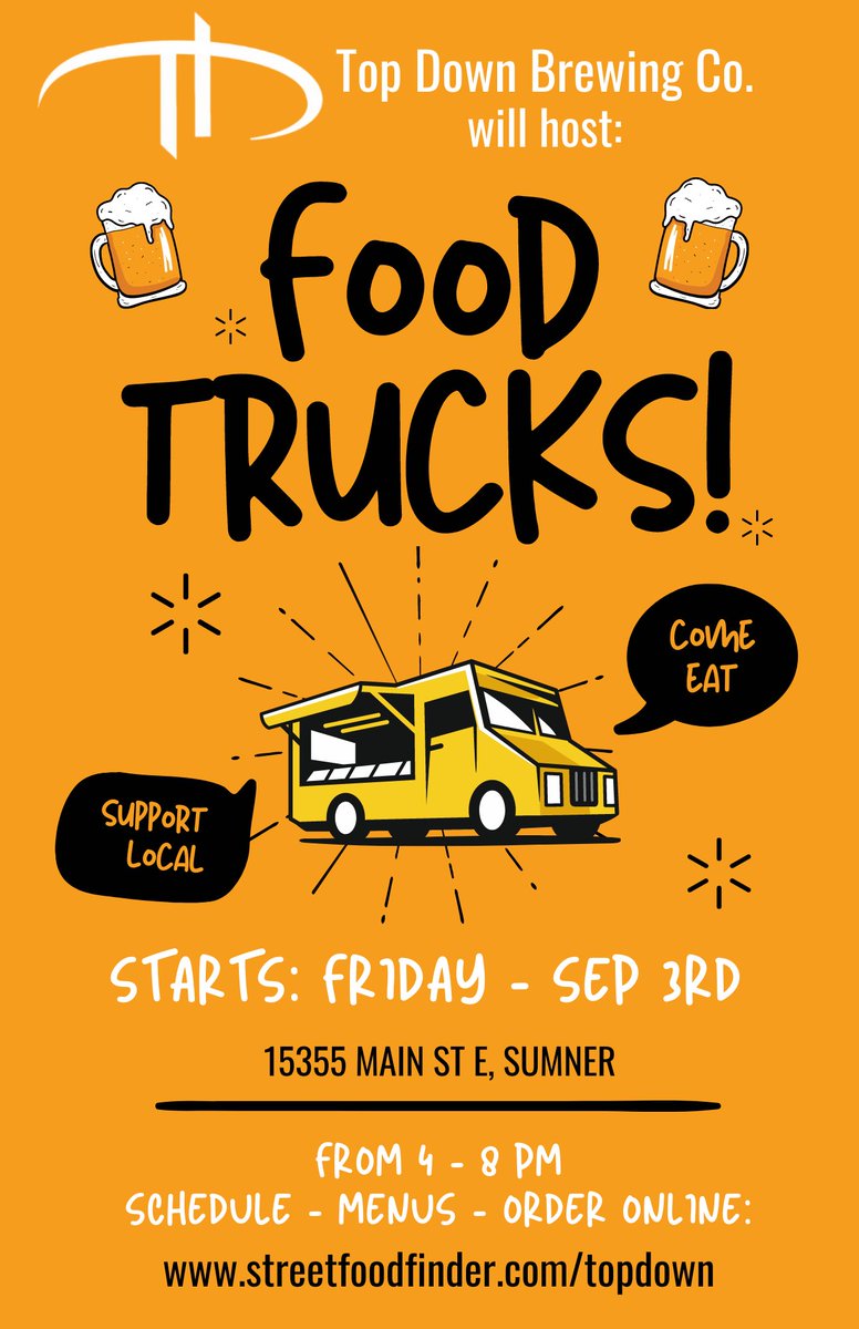 wafoodtrucks's tweet photo. Come eat dinner &amp; support local small biz! @CityOfSumnerWA @topdownbrewing @StreetMeltsME @BossMamasTruck @PierceCo @SouthSoundBizS @SouthSoundTalk @SouthSoundMag @SouthSoundBiz_ @WashingtonBeer @CraftBeerMonger @beerblog 
Top Down Brewing Company
Sabrina’s Street Melts https://t.co/bYC8eAyiD2
