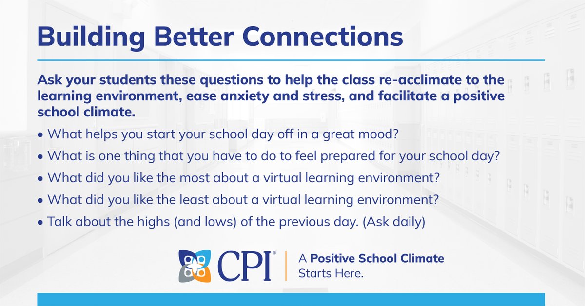 What questions do you plan on asking your #students to help them re-acclimate to the learning environment? 

#edutwitter #BackToSchool2021