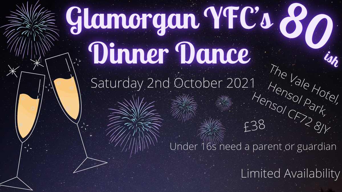 Tickets are now available from county office! 🥂💃 Contact Gwyneth at Glamorgan@yfc-wales.org.uk