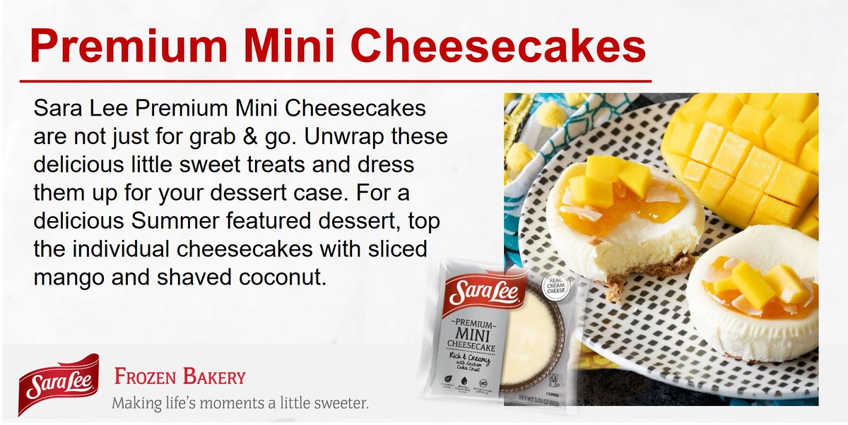 Versatile #SaraLee Premium Mini Cheesecakes are packaged for grab &amp; go and are also an indulgent building block for your signature #InStoreBakery creations. 
See our full line-up at -  zcu.io/TTcv