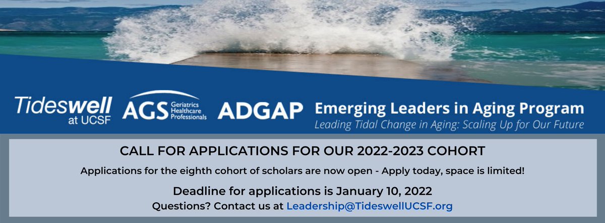 UCSF Geriatrics (@ucsfgeriatrics) on Twitter photo The <a href="/TideswellUCSF/">Tideswell at UCSF</a> AGS Emerging Leaders in Aging Scholar Program is calling for applications for 2022-2023 Scholars!
Click here to learn more: medicine.ucsf.edu/news/emerging-… The <a href="/TideswellUCSF/">Tideswell at UCSF</a> AGS Emerging Leaders in Aging Scholar Program is calling for applications for 2022-2023 Scholars!
Click here to learn more: medicine.ucsf.edu/news/emerging-…