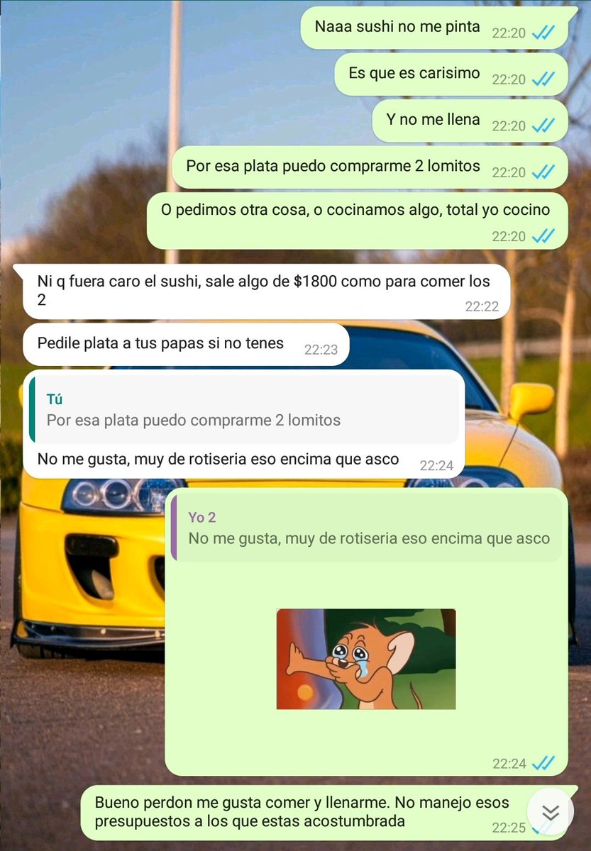 fedexelei's tweet photo. Una loca me invito a comer, me que le pintaba pedir sushi, a lo que le digo que por mi no pq es carisimo, y no me llena, con esa plata compro algo mejor... saben cual fue su respuesta?? 
Para loco q mierda le pasaba pobresita https://t.co/VnZSgkRVpk