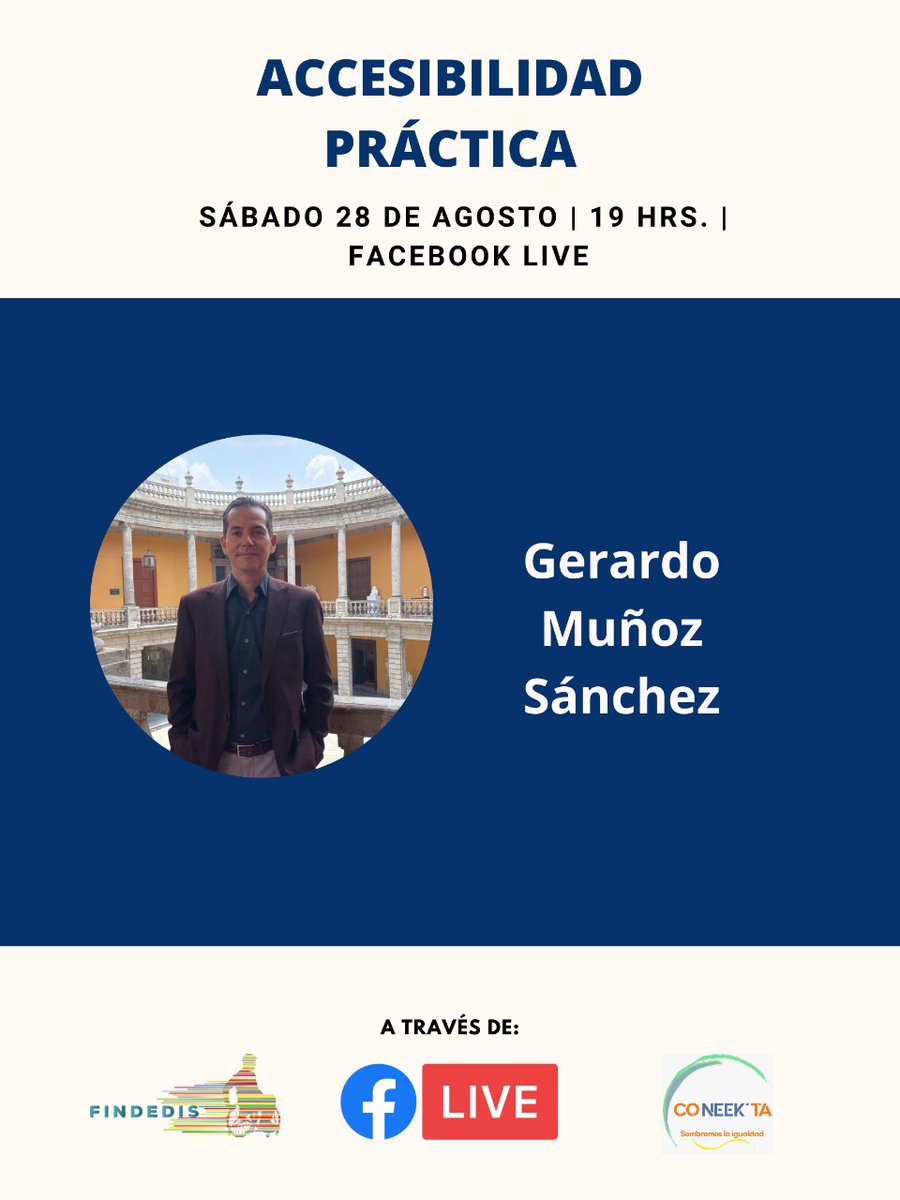 findedis's tweet image. ACCESIBILIDAD PRÁCTICA

SÁBADO 28 DE AGOSTO | 19 HRS. | FACEBOOK LIVE.

Invitado:

Gerardo Muñoz Sánchez.

A través de Co-NEEK&apos;TA y #FINDEDIS