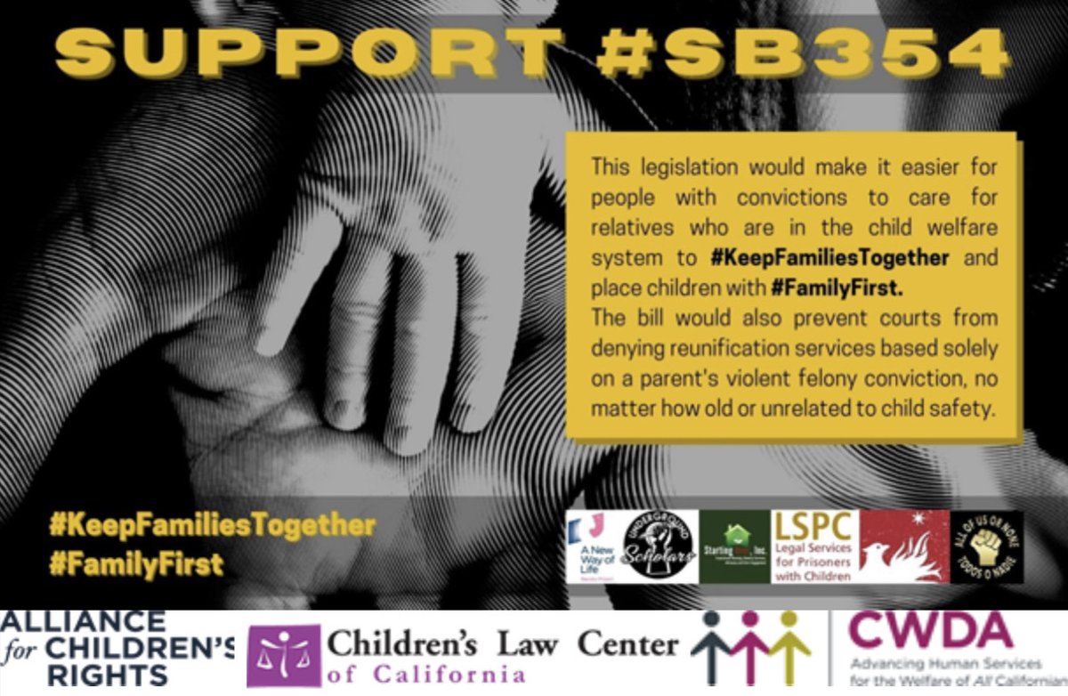 Support #SB 354 and keep children connected to their roots, values, and culture by
placing them with family rather than strangers @LisaforAD57 <a href="/AsmLaurieDavies/">Assemblywoman Laurie Davies</a>
<a href="/NancySkinnerCA/">Nancy Skinner</a> <a href="/ib2_real/">Isaac G. Bryan</a> <a href="/RobertRivas_CA/">Robert Rivas</a> <a href="/AsmEdChau/">Ed Chau</a> <a href="/MarcLevine/">Marc Levine</a>
@LorenaAD80 <a href="/asmakilahweber/">Assemblymember Akilah Weber, MD</a> @AsmMeganDahle