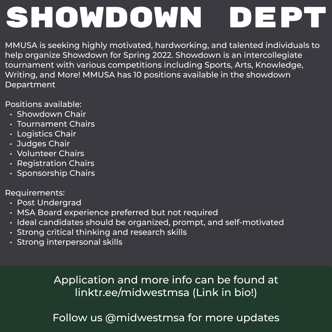 MMUSA is expanding our team this year to take on more projects and help Midwest MSAs this year in any way we can! Come join our team and help us help MSAs!
.
#mmusa #msa #islam #midwest #muslimstudent #muslim #college #studentorg #youngmuslim