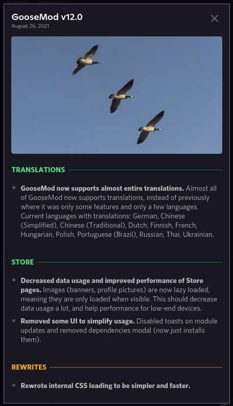 Goose_Mod's tweet photo. GooseMod v12.0 is now out! Better translations, store improvements, and more. Have fun! https://t.co/fVUQZSLHa1 https://t.co/2DZCKnfnnO