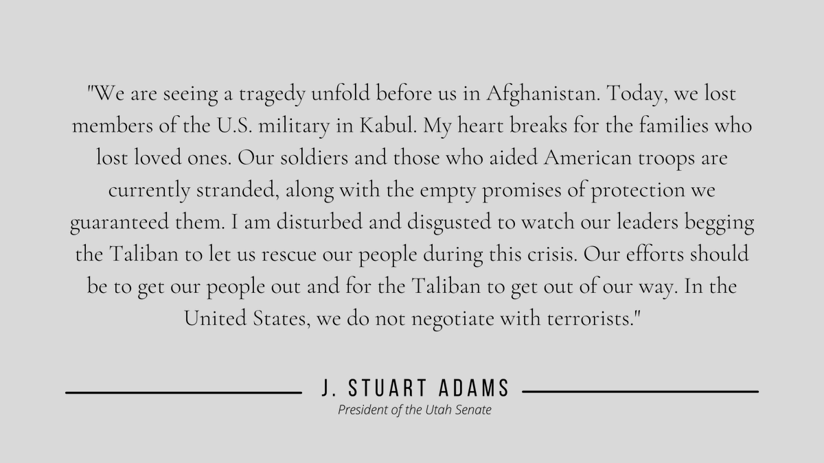 RT @JStuartAdams: My heart breaks for the families who lost loved ones in Afghanistan today. #utpol https://t.co/Vr8djNLCS1
