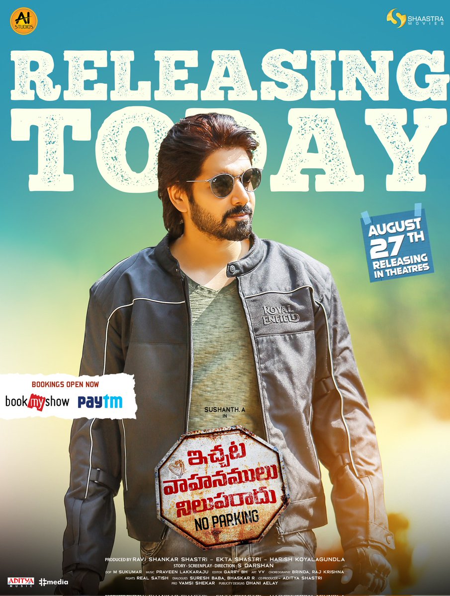 Shaastra Movies (@shaastramovies) on Twitter photo It's #IVNR 🅿️arking Day! 🔥
Grand Release ONLY IN YOUR NEAREST THEATRES! 💥
Book your tickets now! 👇🏻
🎟️bit.ly/IVNRbms
🎫bit.ly/IVNRpaytm
#IchataVahanamuluNilupaRadu
<a href="/AIStudiosOffl/">AI Studios</a> <a href="/ravishastrioffl/">Ravi Shastri</a> <a href="/ShaastraMovies/">Shaastra Movies</a> <a href="/iamSushanthA/">Sushanth A</a> <a href="/_meenakshii/">Meenakshi Rajput</a> <a href="/darshn2012/">S Darshan |Film Director|</a> It's #IVNR 🅿️arking Day! 🔥
Grand Release ONLY IN YOUR NEAREST THEATRES! 💥
Book your tickets now! 👇🏻
🎟️bit.ly/IVNRbms
🎫bit.ly/IVNRpaytm
#IchataVahanamuluNilupaRadu
<a href="/AIStudiosOffl/">AI Studios</a> <a href="/ravishastrioffl/">Ravi Shastri</a> <a href="/ShaastraMovies/">Shaastra Movies</a> <a href="/iamSushanthA/">Sushanth A</a> <a href="/_meenakshii/">Meenakshi Rajput</a> <a href="/darshn2012/">S Darshan |Film Director|</a>