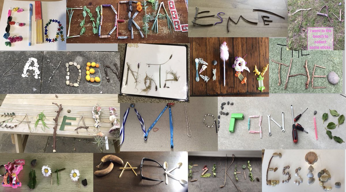 Make your name with things you can find at home. Some great creativity!#remotelearningtakp #tuhono #poutama