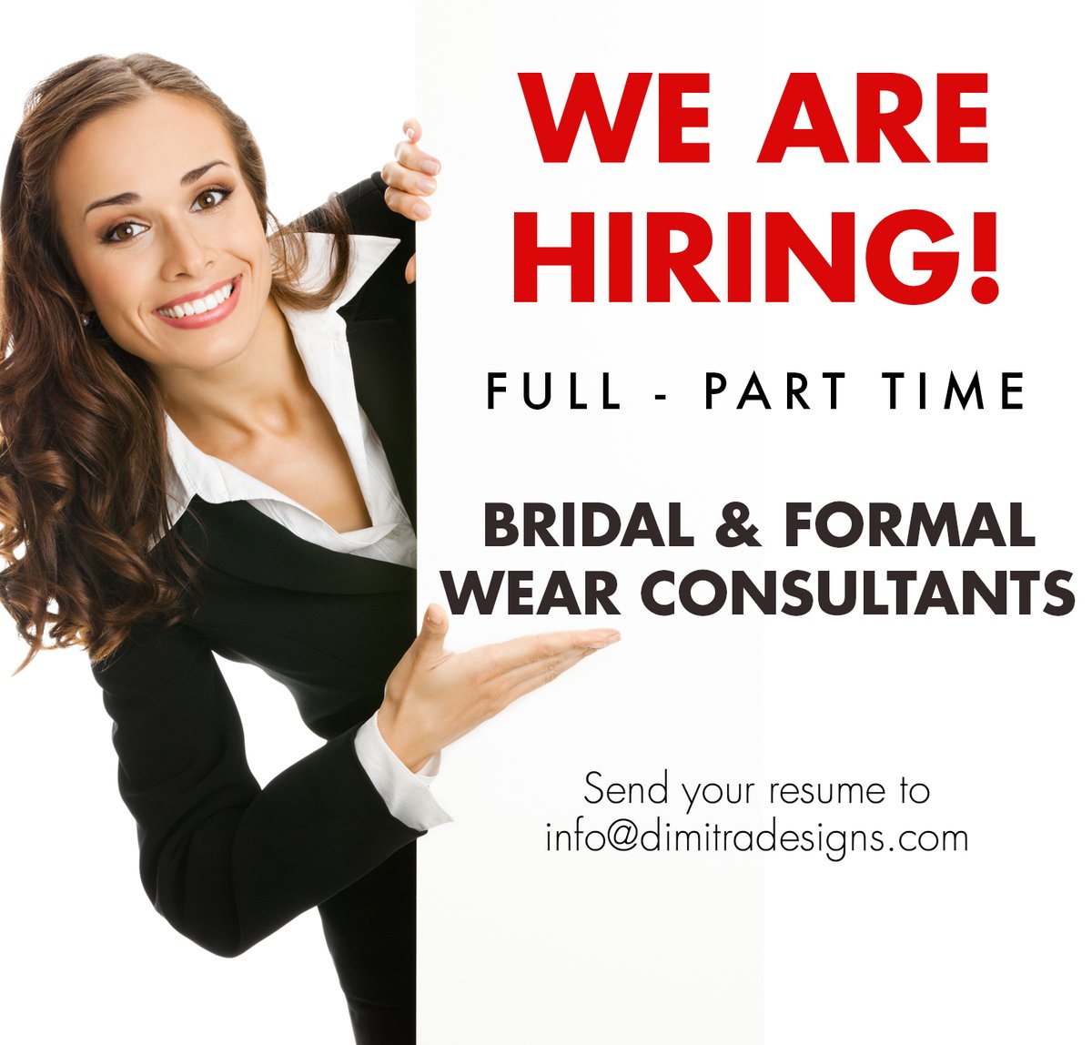 DimitraDesigns's tweet image. Fashion sales experience is required. Email us your resume or apply in person 🌸 #DimitraDesigns #bridalconsultant #newjob