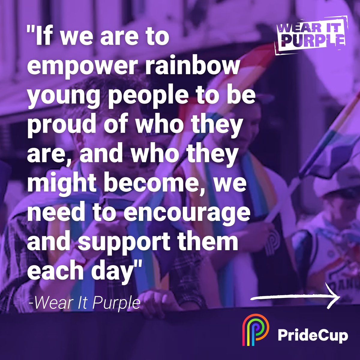 PrideCup's tweet image. Wear It Purple Day is about showing young LGBTI+ people there's hope, people support &amp;amp; accept them &amp;amp; that they have a right to be who they are.

There's a lot of work still to be done in the sporting community to make sure young LGBTI+ people feel safe &amp;amp; welcome to participate..