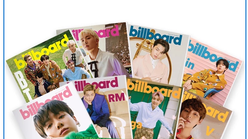 Roseleen_Havana's tweet photo. Ironic how @billboard published an article accusing BTS of chart manipulation, mentioning a standard Kpop practice of multiple album versions, then decided to use that very tactic to sell a bundle of 8 magazines with different members on the cover #BillboardApologizeToBTS https://t.co/qjTBtrxDcd