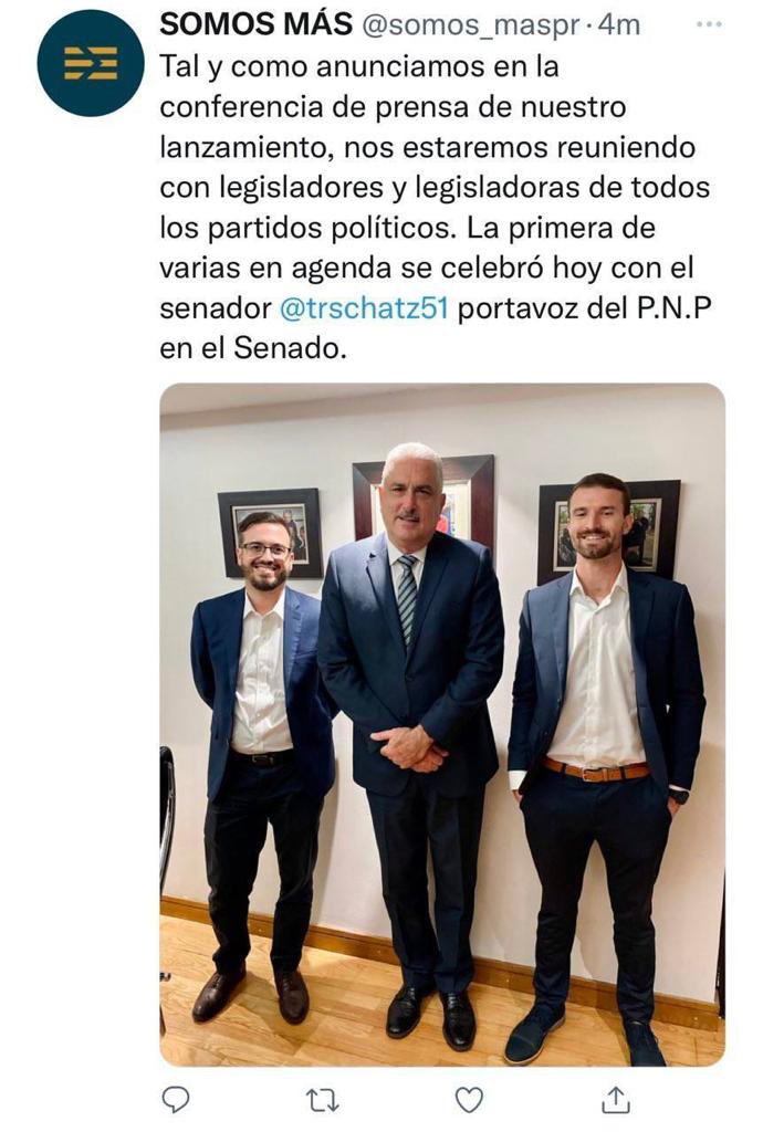 Hoy recibí la visita del grupo SOMOS MÁS, para discutir temas de interés público y legislación. Agradezco su deseo y gestión para aportar al bienestar de Puerto Rico. ¡Enhorabuena!

TRS