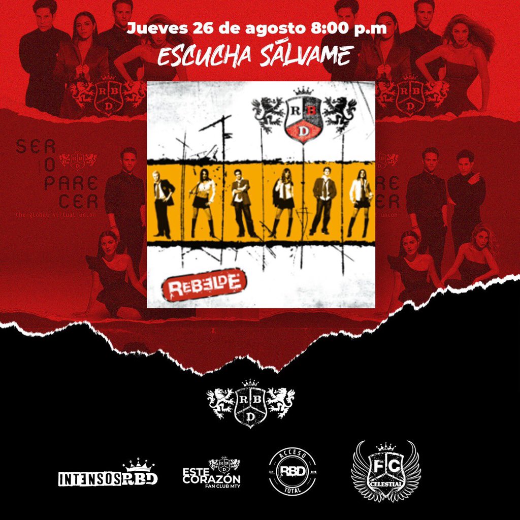 EsteCorazonMty's tweet photo. Rebeldes de #Mexico unámonos a la reproducción masiva hoy a las 8:00 pm #GuerraViralRBD #Salvame @RBDGlobalFan y quien guste apoyar bienvenidos!!! @ClubDe_RBD @IntensosPorRBD @DigoBd @fcoficialrbdmx @RBD_oficial https://t.co/JjkanmDhte