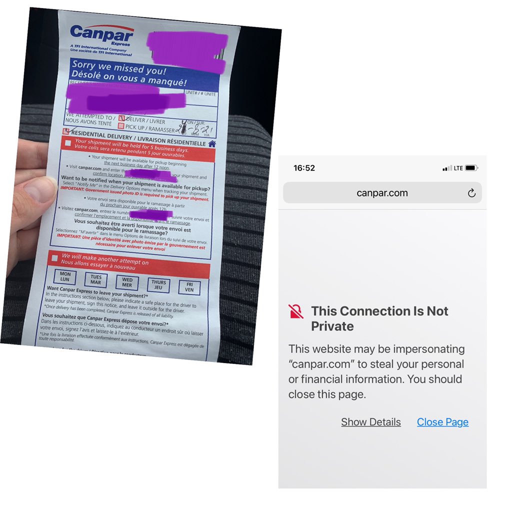 Verena01S's tweet photo. Seriously, @askcanpar? Why make it so difficult for people to find their packages? This is what I get when I type in https://t.co/9lNRO8M4S5 in my browser: https://t.co/NJaL0hE1yT