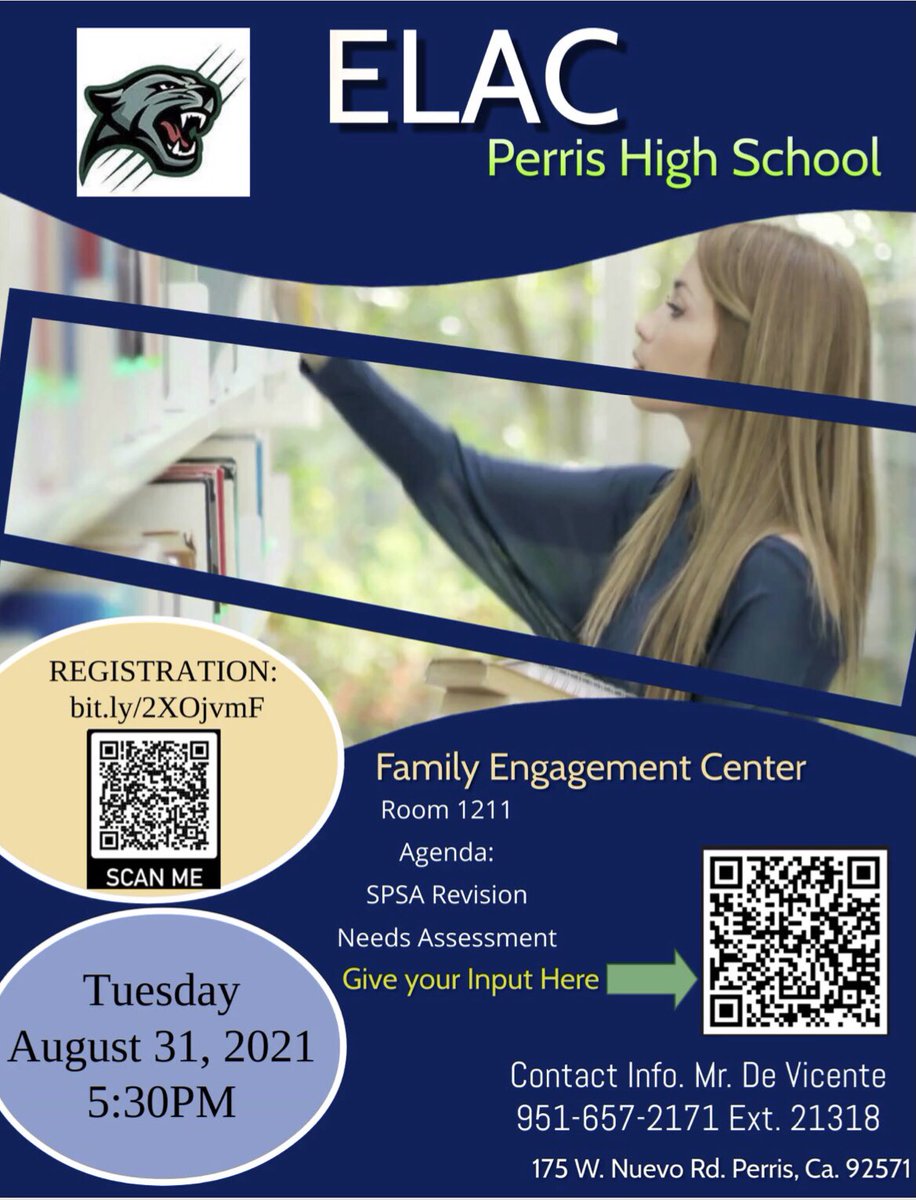 nmcarrillo21's tweet image. Join us for our upcoming ELAC meeting @PerrisHigh!/ Acompáñenos para la siguiente junta de ELAC! 8/31/21 @5:30pm @ThePtownway