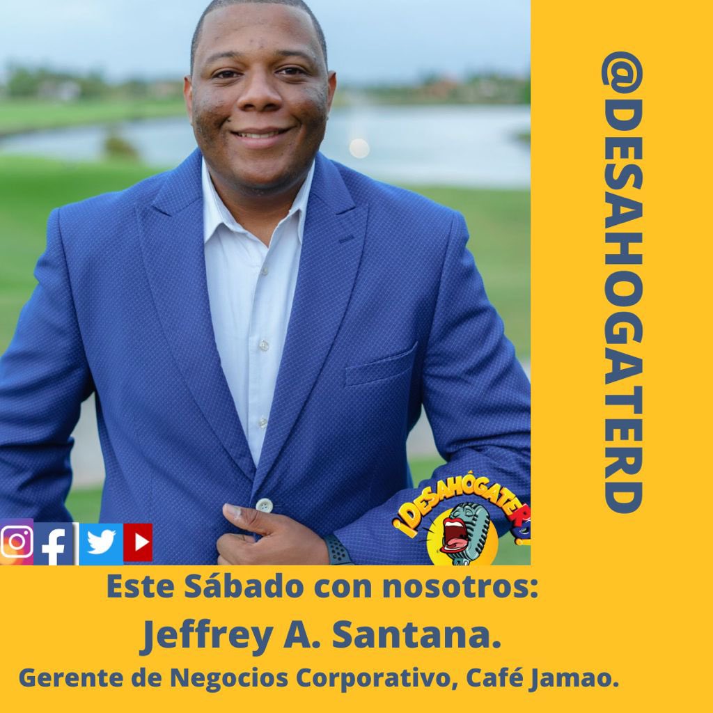 RDDesahogate1's tweet photo. Este sábado 28 de agosto se prende la cabina de #DesahogateRD 📻 con Jeffrey A. Santana.

Gerente de negocios corporativos de Cafe Jamao.

¡Sintonízanos! ¡Desahógate RD!
Sab. (5p.m., a 7p.m.)
#DesahogateRD #DesahogoRD #ZolFm1065 @CafeJamao @ZOLFM1065 https://t.co/H2pp3FFdjD
