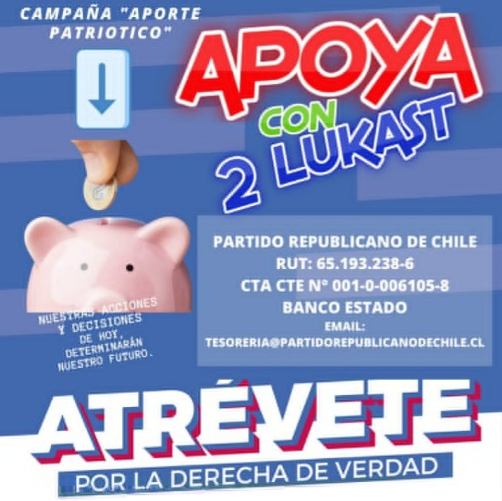 Francis25830521's tweet photo. Ya, nos fuimos con tutti. Apoyaremos a Jak de manera concreta, las campañas cuestan lucas, por eso, los ciudadanos que defendemos ideas de libertad, nos adherimos a la campaña de las 2 Lukast.

👇Ahí los datos de la cuenta del partido republicano. Todos  a ponerse. 

#2Lukast https://t.co/Y8YETYTxr5