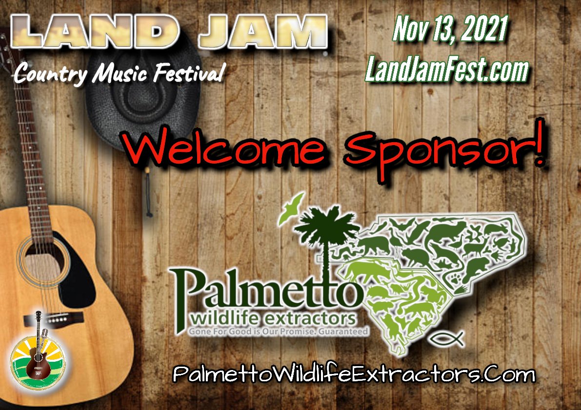 LandJamFest's tweet photo. We're happy to welcome Palmetto Wildlife Extractors to the Land Jam - Country Music Festival 2021 family!

We've got plenty of sponsorship and vendor opportunities available. Head over to https://t.co/Z8SjMEtPsI for more info! #LANDJAM 🤠 https://t.co/qFhJ2DSMFm
