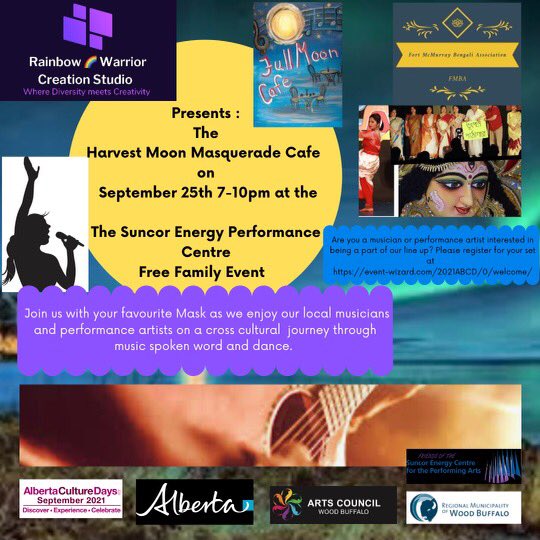 Full Moon Cafe coming up in conjunction with Alberta Arts Days! Yay!
Sat, Sept 25, 7-10 pm
Family friendly. All musicians, spoken word &amp; other performance artists welcome. You'll need to sign up in advance to perform. 
We can't wait to see you! 
event-wizard.com/2021ABCD/0/reg…