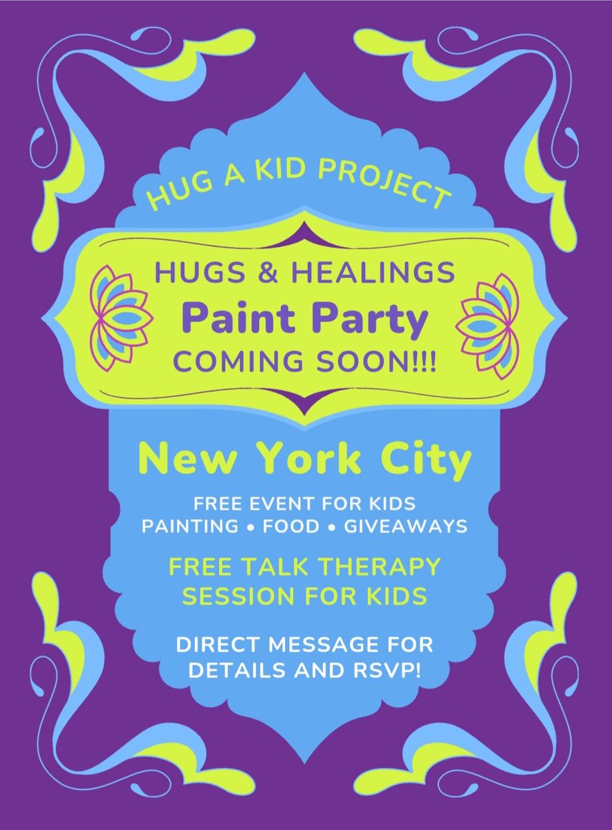 hugakidproject's tweet photo. Join us.....#HugsAndHealings paint parties for kids. Send us a DM if you know kids that can benefit from these unique gatherings for kids dealing with childhood trauma. We will be offering talk therapy sessions, painting sessions, food, and giveaways.
#ChildhoodTraumaAwareness https://t.co/UWx5kqoPWZ