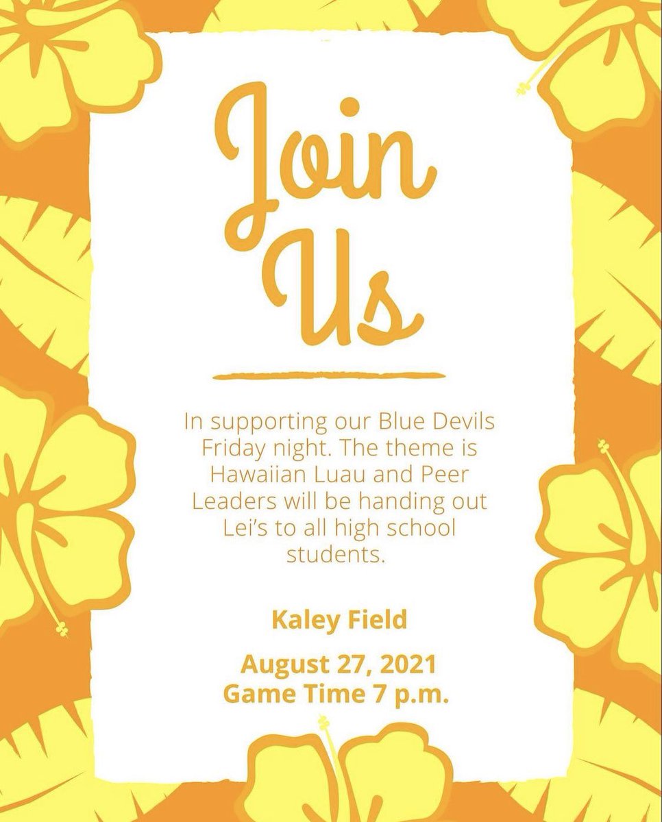 Thanks to our peer leaders and their commitment to school spirit, they will be handing out leis at this week’s game starting at 6 PM. 💙💛🌺