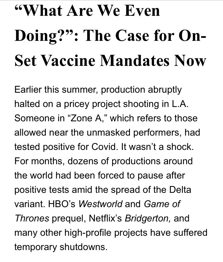ddiamond's tweet image. In his newsletter, @MattBelloni says that a single COVID case — in a reportedly unvaccinated actor — shut down a Hollywood production, adding $5 million in costs. 

whatimhearing.news/matt-belloni/