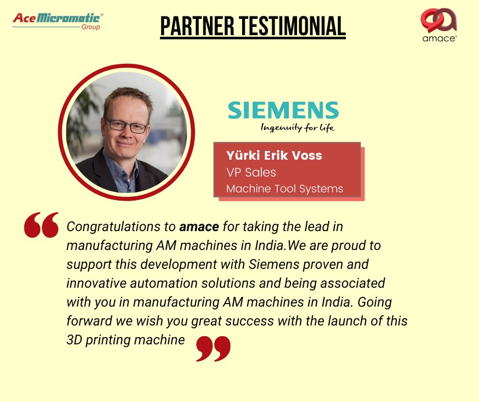 Mr. Yürki Erik Voss of <a href="/siemensindustry/">Siemens Industry</a> shares with us his views on the launch of ALM-400, the High Productivity Metal Printer. To speak to our #additivemanufacturing experts, contact us at enquiries@am-ace.com

#metal3dprinting #3dprinting