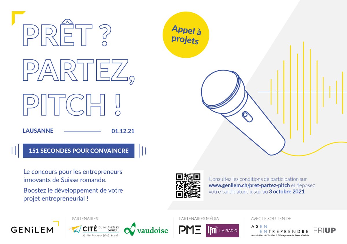 CampusBiotech's tweet photo. We're very excited that @GenilemVdGe has launched the 2nd edition of its major pitch competition Prêt? Partez, Pitch! open to any entrepreneur in the #startup phase in French-speaking Switzerland who wants to make his or her project known & boost its development. Apply now!
#CBIP https://t.co/yn7J6o3OtX