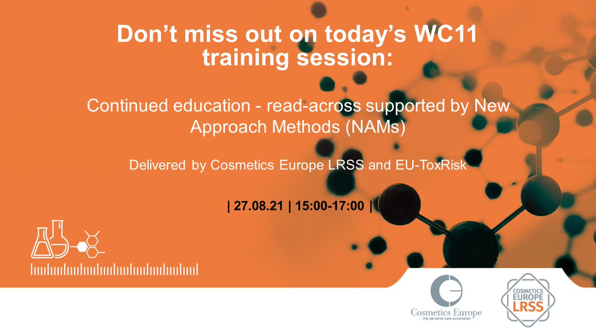 CosmeticsEur's tweet image. We are more than halfway through #WC11 already!
Today, make sure to tune in to the training “Continued education - read-across supported by #NewApproachMethods (#NAMs)” delivered by @CosmeticsEur and EU-ToxRisk. Join via the conference platform:  cutt.ly/LQ1XfZ1