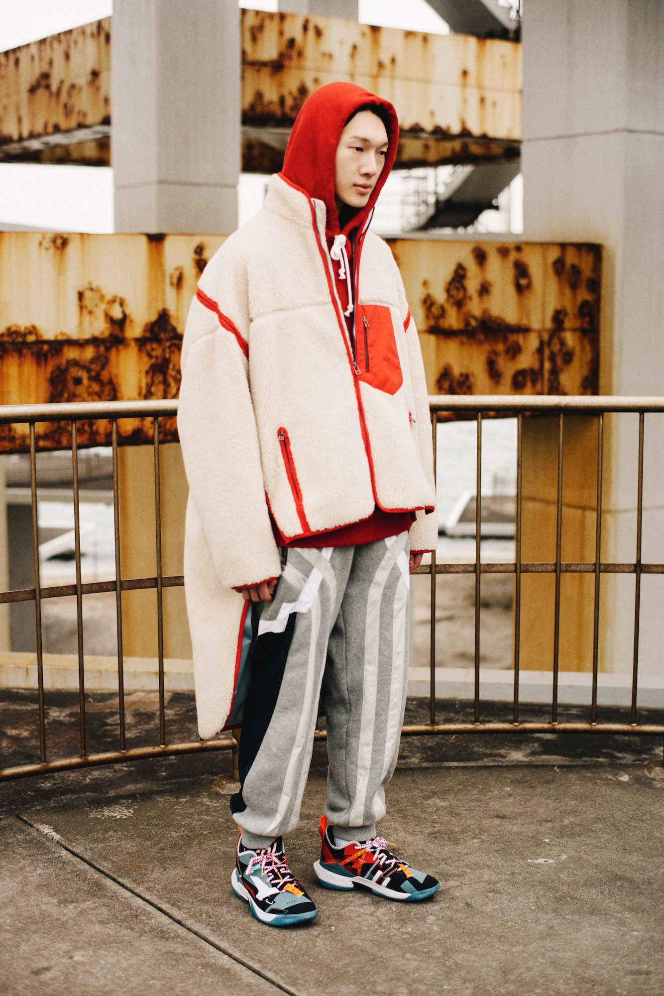 FACETASM HIGH-LOW FLEECE ZIPPER JACKET