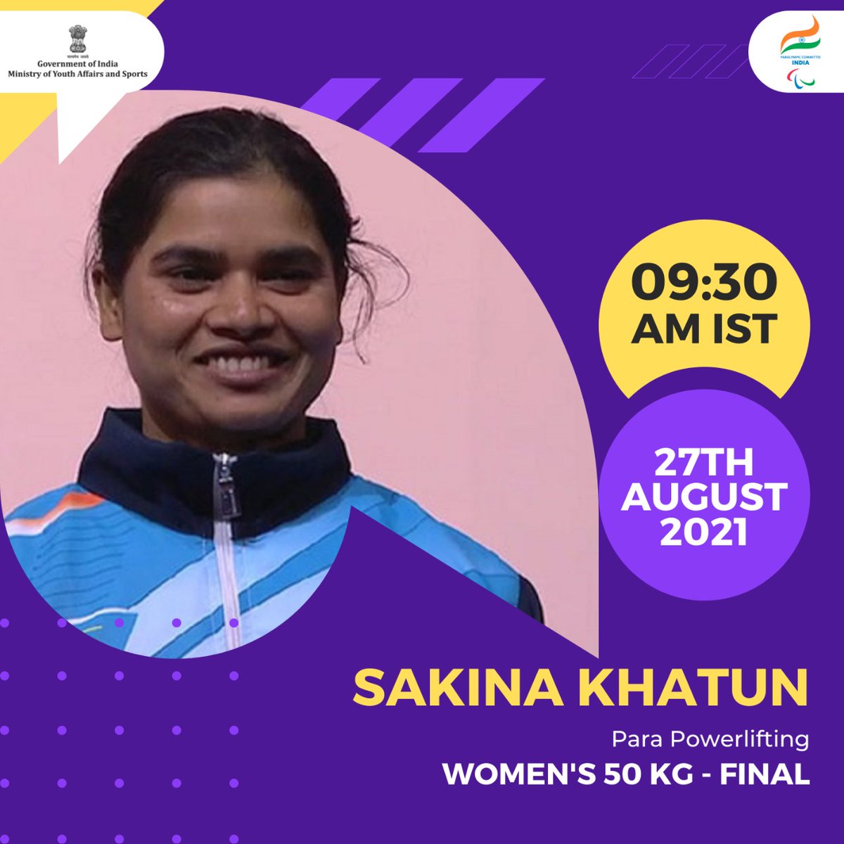 Media_SAI's tweet photo. Indian para-powerlifter Sakina Khatun is ready to participate in 50kg Final match in some time.

Let's continue to encourage her with our #Cheer4India messages

#Praise4Para 
#Paralympics 
#Tokyo2020 https://t.co/Te0qZlrd0I