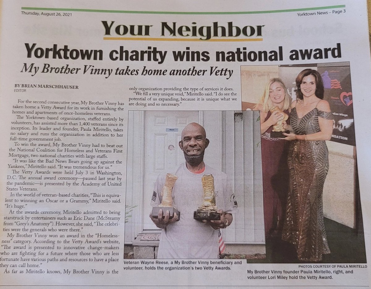 My Brother Vinny "Vetty Award Win". 
@AssalRava <a href="/RealEricDane/">Eric Dane</a> <a href="/jimsmithkarate/">sensei l</a> <a href="/AcademyUSVets/">Academy of United States Veterans</a> <a href="/YorktownNews/">Yorktown News</a>