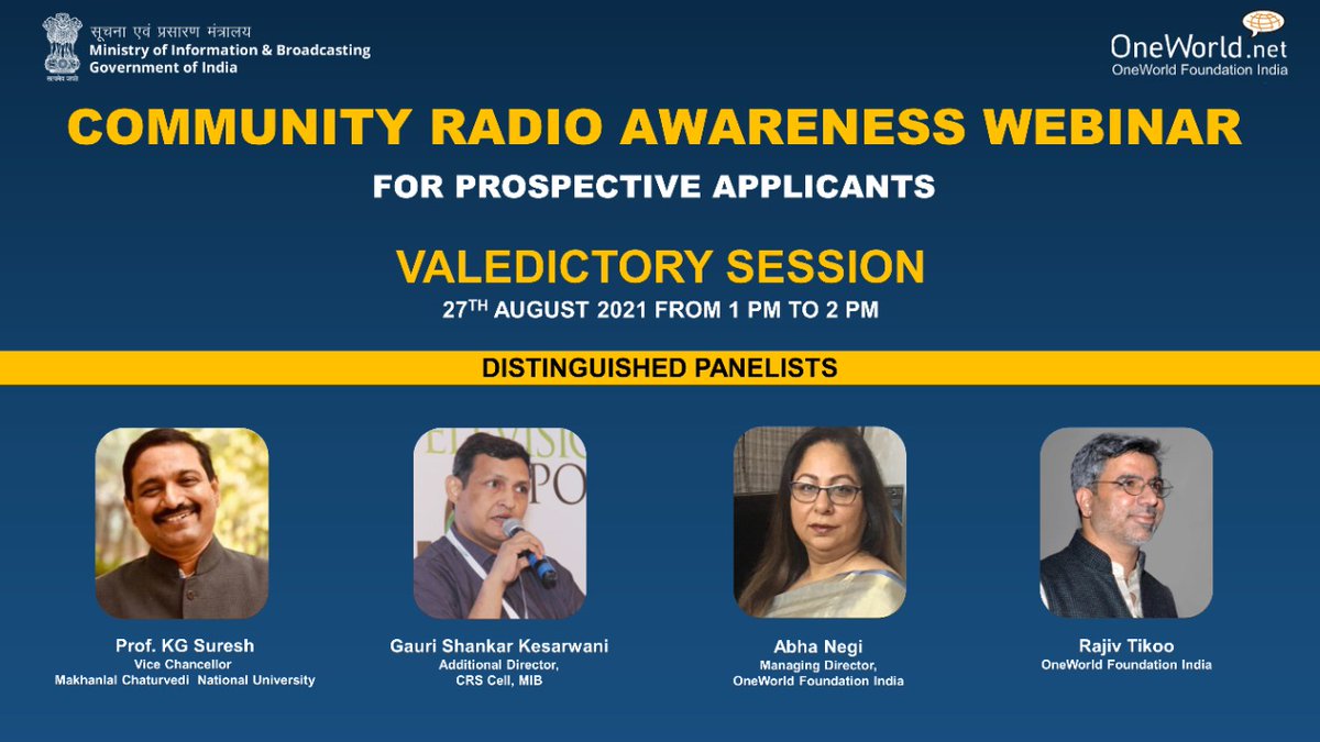 Participating in 3 days #CommunityRadioAwareness webinarr conducted by @oneworld.net and @ministryofinformation&broadcasting