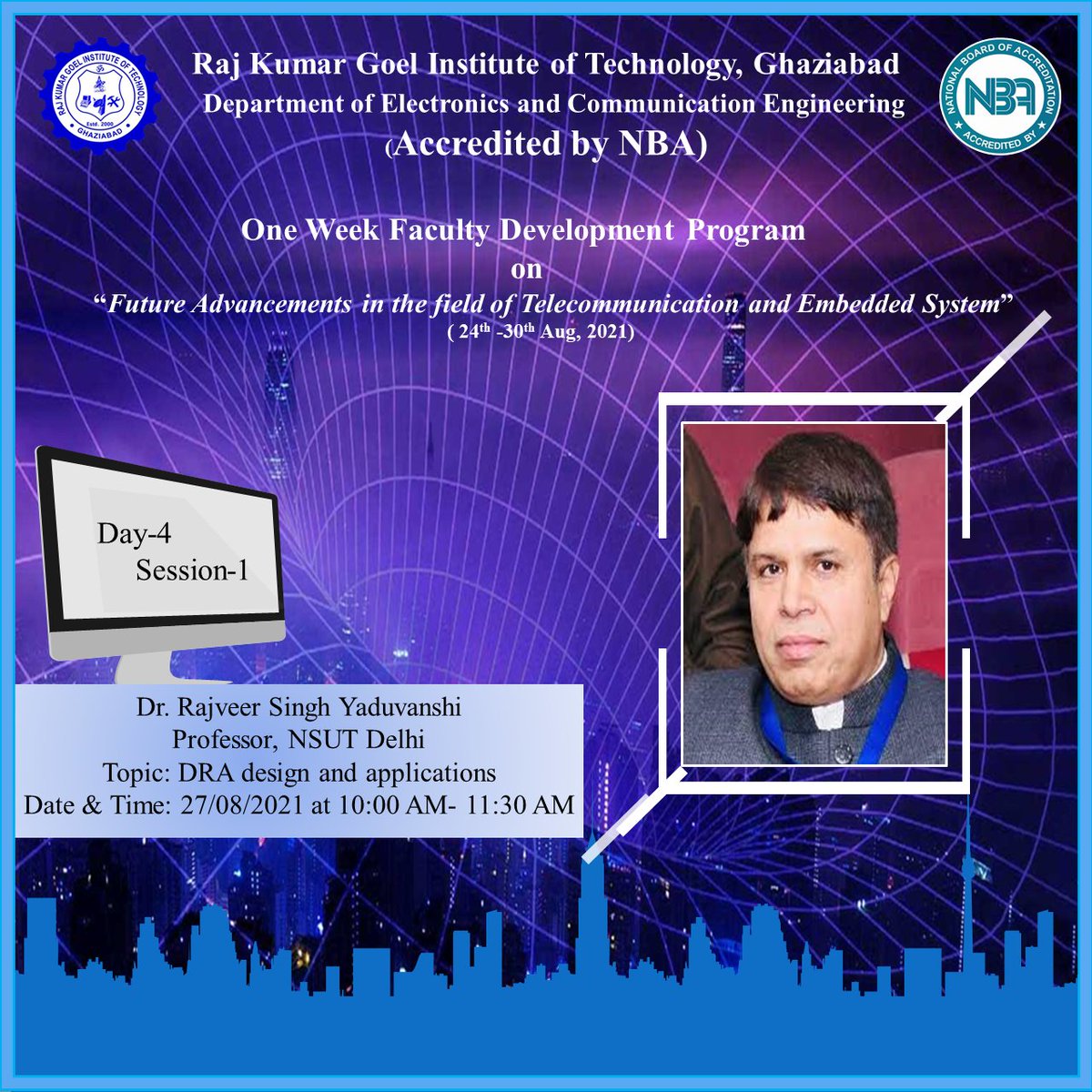 rkgit_'s tweet image. 👉Day-4 - 1st session
🟢Speaker of the Session:- Dr. Rajveer Singh Yaduvanshi
🟢Designation: Professor, Department of Electronics &
Communication Engineering, NSUT Delhi
🟢Titile of the Topic: DRA Design and Applications
#Telecommunication #Embedded_System #comunication
