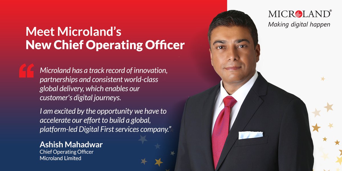 MicrolandLtd's tweet photo. We are thrilled to share that #microlander Ashish Mahadwar is our new Chief Operating Officer-https://t.co/YDPp6oArkG
Hearty congratulations on the new role, Ashish! #MakingDigitalHappen
#leadership #peopleprioritized #microland https://t.co/sndGCzRqpp