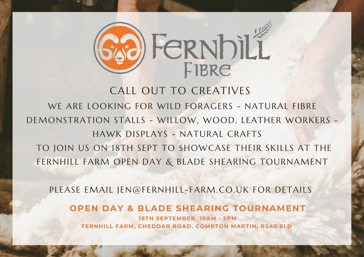 CALLING ALL CREATIVES 
We are looking for natural craftspeople, skilled hands and those with an appreciation for traditional methods to join us at our FernHill Farm Open Day and Blade Sheering Tournament. 

Please like, share and email jen@fernhill-farm.co.uk for details