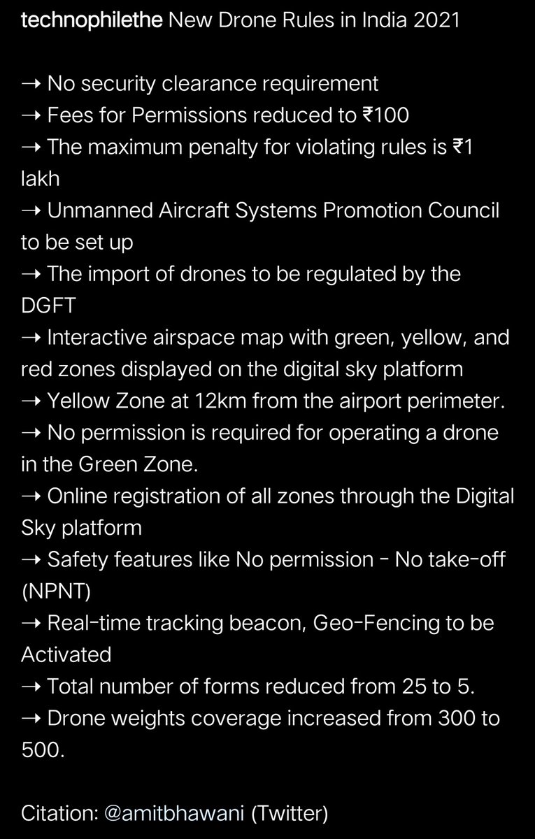 TechnophileThe's tweet photo. New Drone Rules in India 2021
Check it out on our Insta & Follow Us: https://t.co/gPJbliK1zT
Citation: @amitbhawani
#Drone #DronePolicy #DronePolicy2021 #India #NewIndia #DronesOfIndia #DJI #DJIGlobal #dronelife #News #Drones #DGFT #UAV #Aircraft #ToyDrones #TheTechnophile https://t.co/erHwu37VUp
