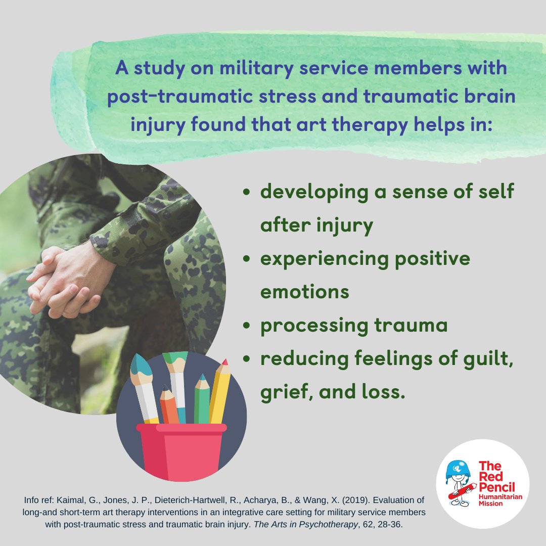 Findings from feedback on short and long-term art therapy services for military service members with post-traumatic stress and traumatic brain injury (TBI) indicate that long-term art therapy resulted in higher satisfaction with treatment.

#arttherapy #posttraumaticstress